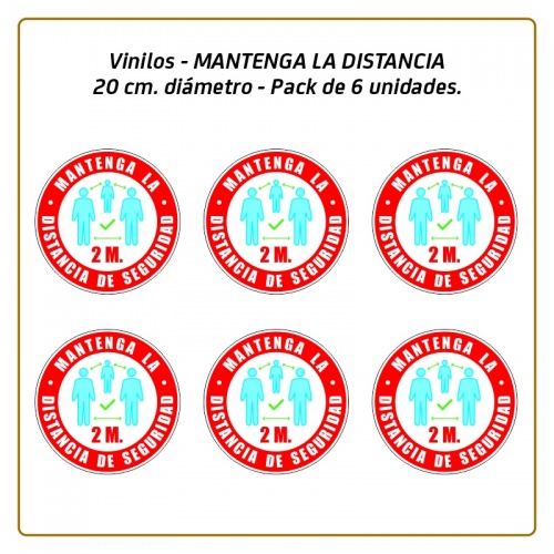 Vinilos - MANTENGA LA DISTANCIA - 20 cm. diámetro - Pack de 6 unidades.