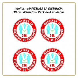 Vinilos - MANTENGA LA DISTANCIA - 30 cm. diámetro - Pack de 4 unidades.