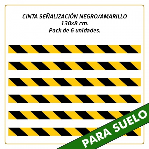 Vinilos para suelo - CINTA SEÑALIZACIÓN NEGRO/AMARILLO - 130x8 cm. - Pack de 6 unidades.