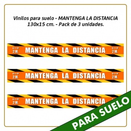 Vinilos para suelo - MANTENGA LA DISTANCIA - 130x15 cm. - Pack de 3 unidades.